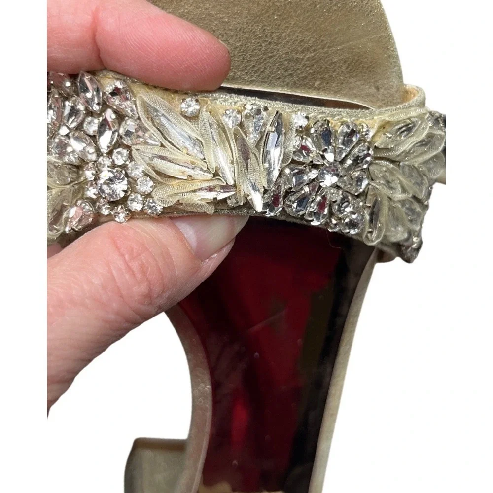 Formal Gold Embellished Block Heels‎ Badgley Mischka Ankle Strap 6.5
